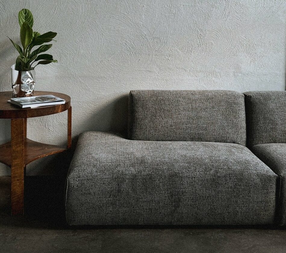 sofa, side table, aesthetic